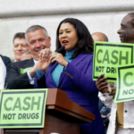 Mayor Breed announcing cash not drugs legislation in San Francisco at press conference